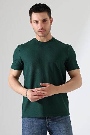 Erkek Fitilli Slim Fit Bisiklet Yaka Düz Renk T-Shirt 