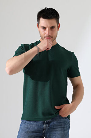 Erkek Fitilli Slim Fit Bisiklet Yaka Düz Renk T-Shirt 