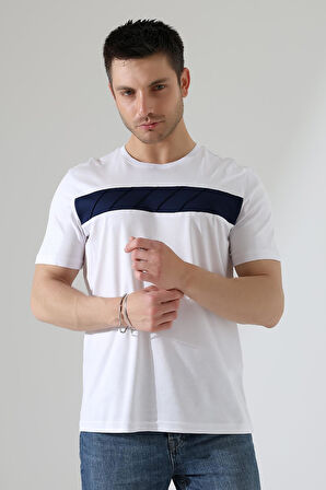 Erkek İki Renk Parçalı Bisiklet Yaka T-Shirt - Pamuklu Tişört