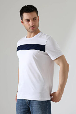 Erkek İki Renk Parçalı Bisiklet Yaka T-Shirt - Pamuklu Tişört