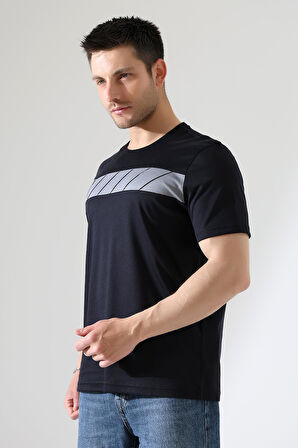 Erkek İki Renk Parçalı Bisiklet Yaka T-Shirt - Pamuklu Tişört