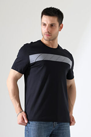 Erkek İki Renk Parçalı Bisiklet Yaka T-Shirt - Pamuklu Tişört