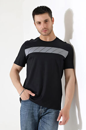 Erkek İki Renk Parçalı Bisiklet Yaka T-Shirt - Pamuklu Tişört