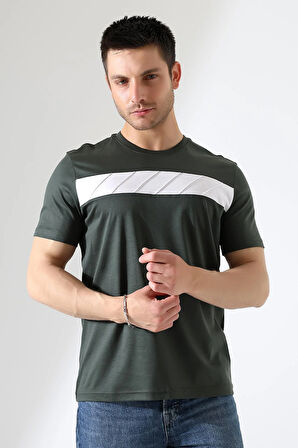 Erkek İki Renk Parçalı Bisiklet Yaka T-Shirt - Pamuklu Tişört