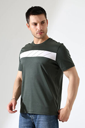 Erkek İki Renk Parçalı Bisiklet Yaka T-Shirt - Pamuklu Tişört