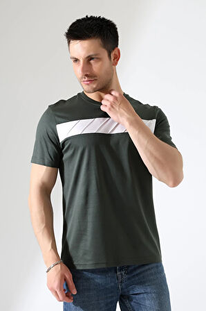 Erkek İki Renk Parçalı Bisiklet Yaka T-Shirt - Pamuklu Tişört