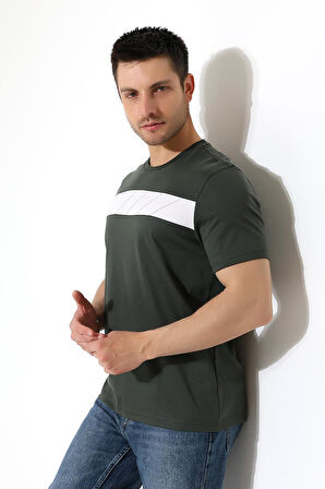 Erkek İki Renk Parçalı Bisiklet Yaka T-Shirt - Pamuklu Tişört