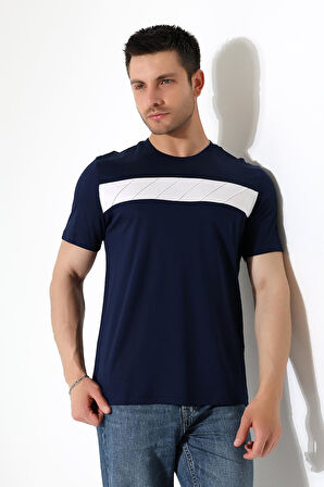 Erkek İki Renk Parçalı Bisiklet Yaka T-Shirt - Pamuklu Tişört