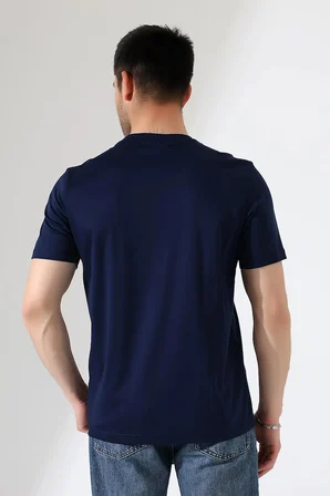 Erkek İki Renk Parçalı Bisiklet Yaka T-Shirt - Pamuklu Tişört