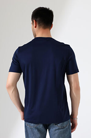 Erkek İki Renk Parçalı Bisiklet Yaka T-Shirt - Pamuklu Tişört