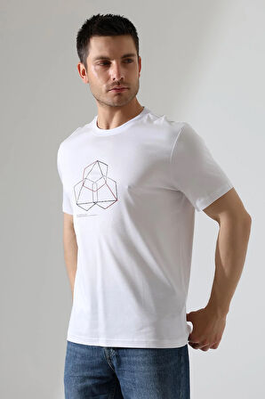 Bisiklet Yaka Kısa Kol, Baskılı T-shirt