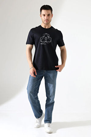 Bisiklet Yaka Kısa Kol, Baskılı T-shirt