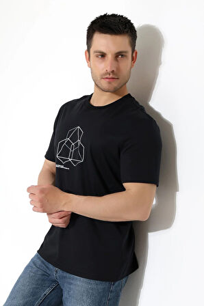 Bisiklet Yaka Kısa Kol, Baskılı T-shirt