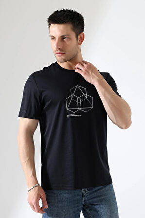 Bisiklet Yaka Kısa Kol, Baskılı T-shirt