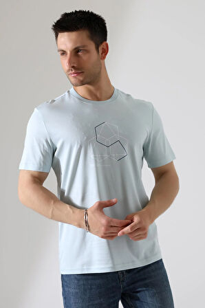 Bisiklet Yaka Kısa Kol, Baskılı T-shirt