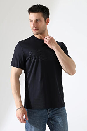 Sıfır Yaka Baskılı Erkek T-shirt