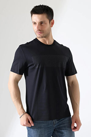 Sıfır Yaka Baskılı Erkek T-shirt