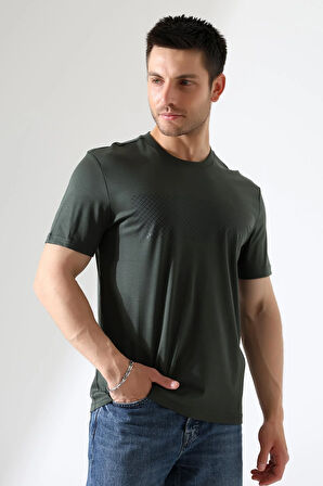 Sıfır Yaka Baskılı Erkek T-shirt
