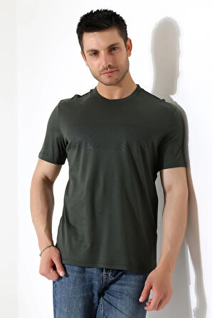 Sıfır Yaka Baskılı Erkek T-shirt