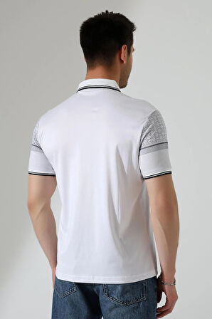 Fermuar Detaylı Desenli Pamuklu Polo Yaka T-shirt