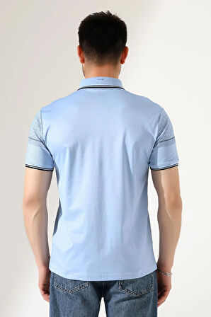 Fermuar Detaylı Desenli Pamuklu Polo Yaka T-shirt