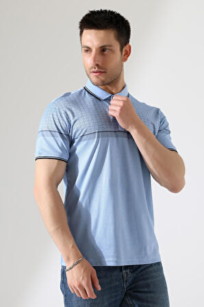 Fermuar Detaylı Desenli Pamuklu Polo Yaka T-shirt