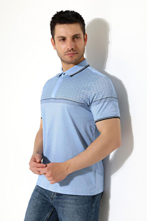 Fermuar Detaylı Desenli Pamuklu Polo Yaka T-shirt