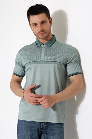 Fermuar Detaylı Desenli Pamuklu Polo Yaka T-shirt