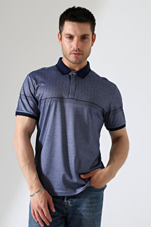 Fermuar Detaylı Desenli Pamuklu Polo Yaka T-shirt