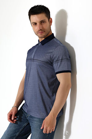 Fermuar Detaylı Desenli Pamuklu Polo Yaka T-shirt