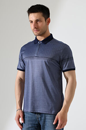 Fermuar Detaylı Desenli Pamuklu Polo Yaka T-shirt