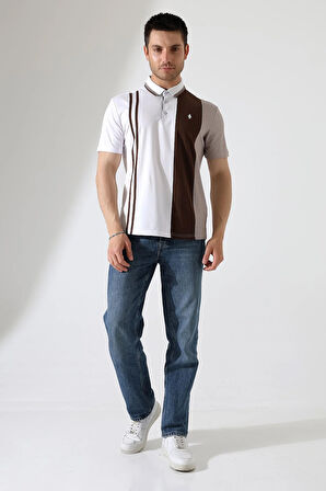 Erkek Çizgili Şerit Detaylı Pamuklu Polo Yaka T-shirt