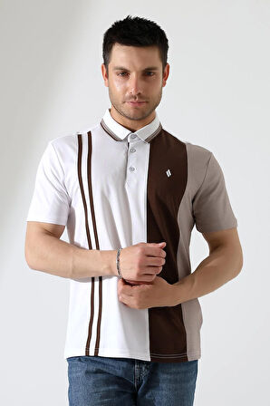 Erkek Çizgili Şerit Detaylı Pamuklu Polo Yaka T-shirt