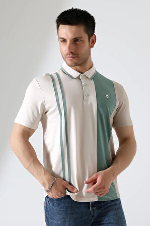 Erkek Çizgili Şerit Detaylı Pamuklu Polo Yaka T-shirt