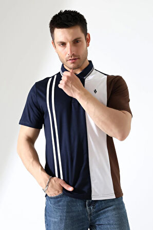 Erkek Çizgili Şerit Detaylı Pamuklu Polo Yaka T-shirt