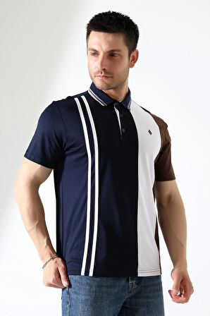 Erkek Çizgili Şerit Detaylı Pamuklu Polo Yaka T-shirt