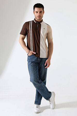 Erkek Çizgili Şerit Detaylı Pamuklu Polo Yaka T-shirt