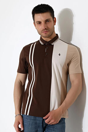Erkek Çizgili Şerit Detaylı Pamuklu Polo Yaka T-shirt