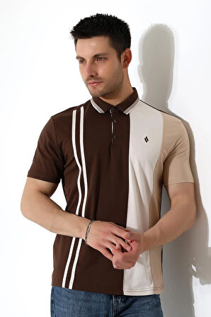 Erkek Çizgili Şerit Detaylı Pamuklu Polo Yaka T-shirt
