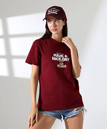 Kadın Ön Ve arka Ayıcık baskılı Bisiklet Yaka t-shirt