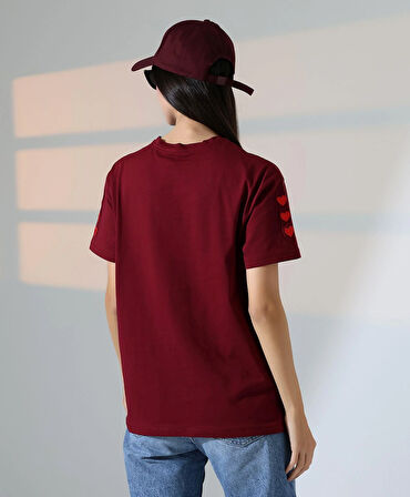 Kadın Kalp Nakışlı Bisiklet Yaka T-shirt