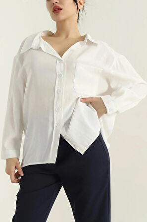 Tek Cep Modal Oversize Kadın Gömlek