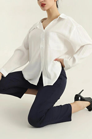 Tek Cep Modal Oversize Kadın Gömlek