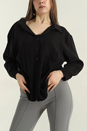 Tek Cep Modal Oversize Kadın Gömlek