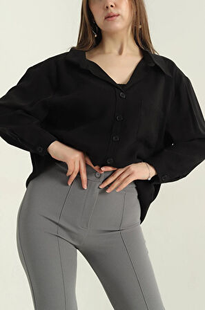 Tek Cep Modal Oversize Kadın Gömlek