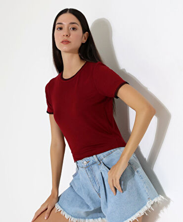 Kol Yaka El işi Çoban Dikiş detaylı Kadın Bluz T-shirt