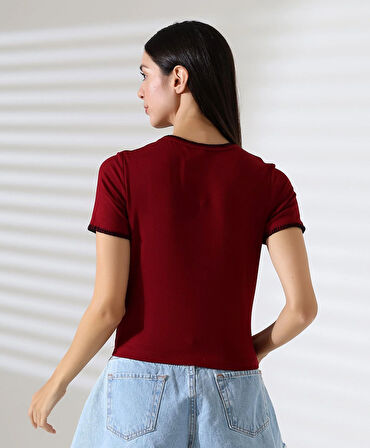 Kol Yaka El işi Çoban Dikiş detaylı Kadın Bluz T-shirt