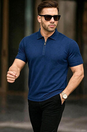 Erkek Polo Yaka Fermuarlı Triko T-shirt