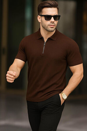 Erkek Polo Yaka Fermuarlı Triko T-shirt