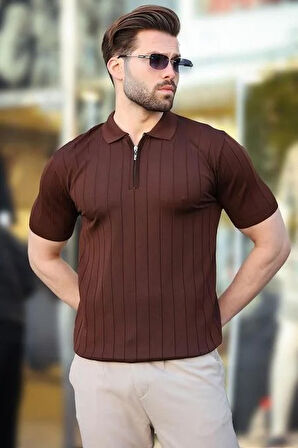 Polo Yaka Çizgili Fermuarlı Erkek T-shirt